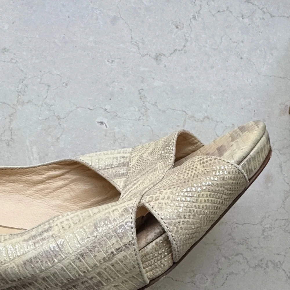 Kate Spade Faux Lizard Gold Peep Toe Heels